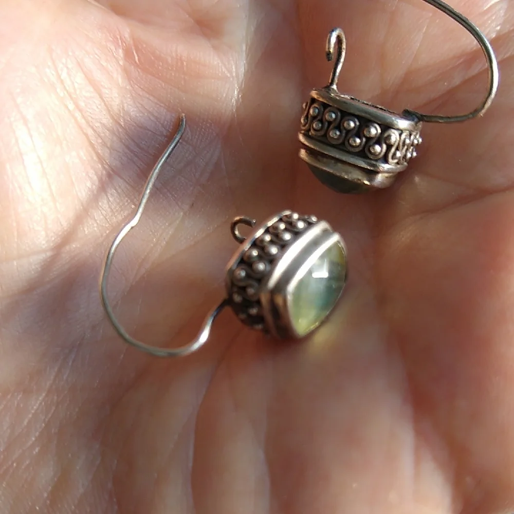 Pale Green Faceted Silver Drop Earrings - Picture 9 of 12